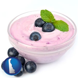blueberry yogurt with fresh blueberries - with Delaware icon
