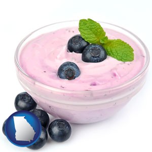 blueberry yogurt with fresh blueberries - with Georgia icon
