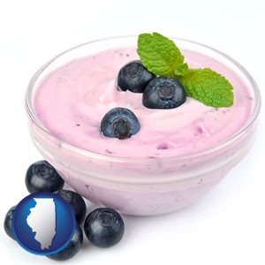 blueberry yogurt with fresh blueberries - with Illinois icon