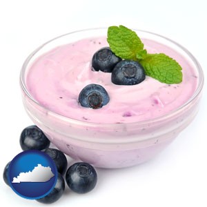 blueberry yogurt with fresh blueberries - with Kentucky icon