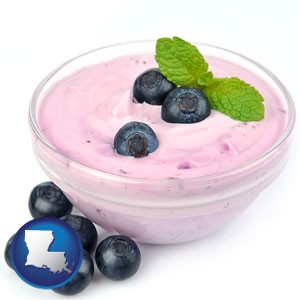blueberry yogurt with fresh blueberries - with Louisiana icon
