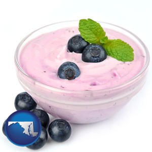 blueberry yogurt with fresh blueberries - with Maryland icon
