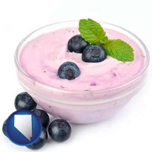 blueberry yogurt with fresh blueberries - with Nevada icon