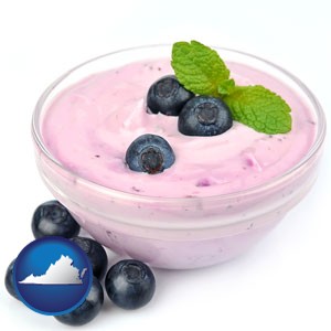 blueberry yogurt with fresh blueberries - with Virginia icon