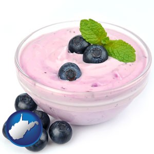 blueberry yogurt with fresh blueberries - with West Virginia icon