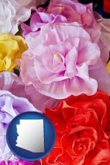 arizona map icon and artificial flowers