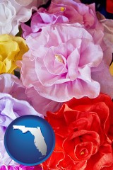 florida map icon and artificial flowers