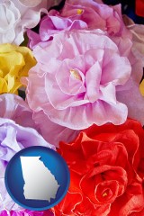 georgia map icon and artificial flowers