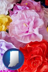 indiana map icon and artificial flowers