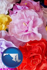 maryland map icon and artificial flowers