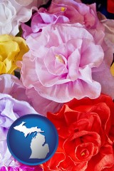 michigan map icon and artificial flowers