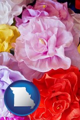 missouri map icon and artificial flowers