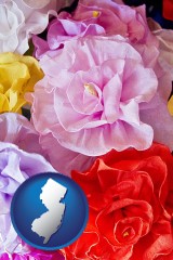 new-jersey map icon and artificial flowers