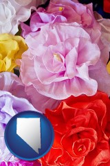 nevada map icon and artificial flowers