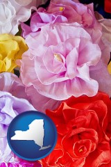 new-york map icon and artificial flowers
