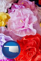 oklahoma map icon and artificial flowers