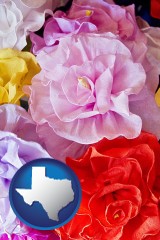 texas map icon and artificial flowers