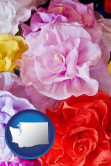 washington map icon and artificial flowers