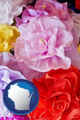 wisconsin map icon and artificial flowers