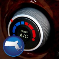 massachusetts map icon and an automobile air conditioner control knob