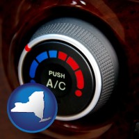 new-york map icon and an automobile air conditioner control knob