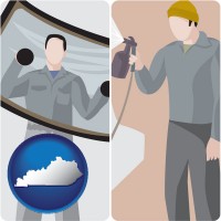 kentucky map icon and an automobile windshield and a paint spray gun