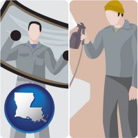 louisiana map icon and an automobile windshield and a paint spray gun