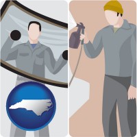 north-carolina map icon and an automobile windshield and a paint spray gun