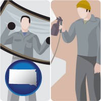 south-dakota map icon and an automobile windshield and a paint spray gun
