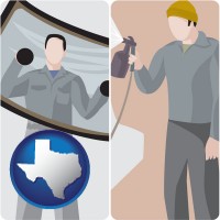 texas map icon and an automobile windshield and a paint spray gun