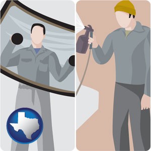 an automobile windshield and a paint spray gun - with Texas icon