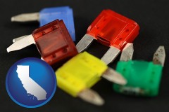 california map icon and colorful automobile fuses