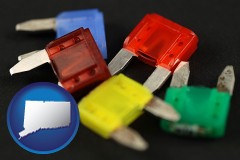 connecticut map icon and colorful automobile fuses