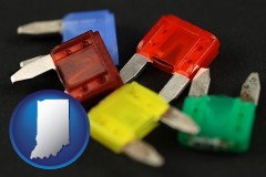 indiana map icon and colorful automobile fuses