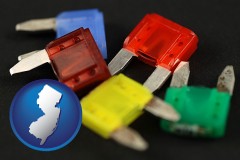 new-jersey map icon and colorful automobile fuses