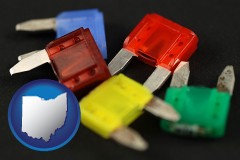 ohio map icon and colorful automobile fuses