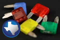 texas map icon and colorful automobile fuses