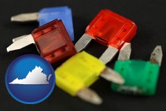virginia map icon and colorful automobile fuses