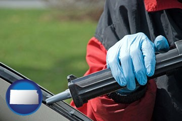 an automobile windshield repair - with Kansas icon