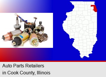 auto parts; Cook County highlighted in red on a map