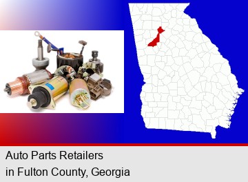 auto parts; Fulton County highlighted in red on a map