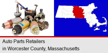 auto parts; Worcester County highlighted in red on a map