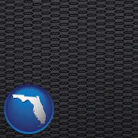 florida map icon and a gray car upholstery sample