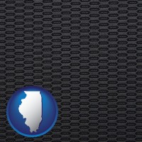 illinois map icon and a gray car upholstery sample