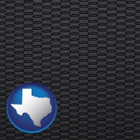 texas map icon and a gray car upholstery sample