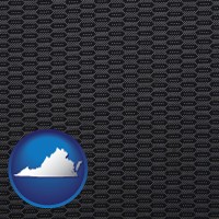 virginia map icon and a gray car upholstery sample