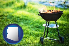 arizona map icon and a round barbecue grill