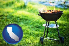 california map icon and a round barbecue grill