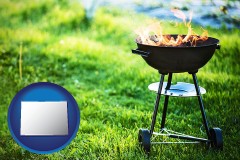 colorado map icon and a round barbecue grill