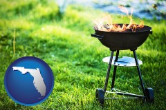 florida map icon and a round barbecue grill